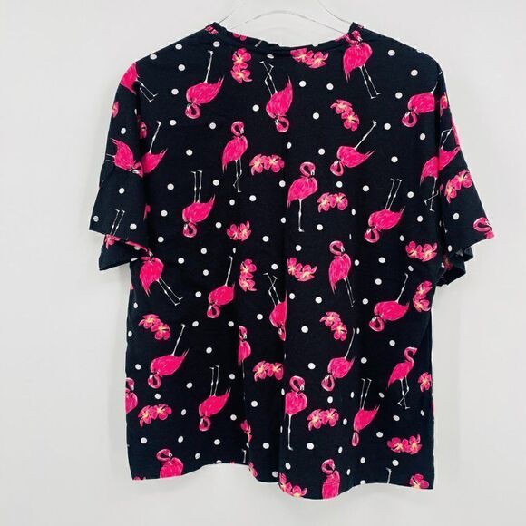 ASOS Size 6 Black & Pink Polka Dot Flamingo Boxy Short Sleeve Pajama Top - Picture 9 of 9